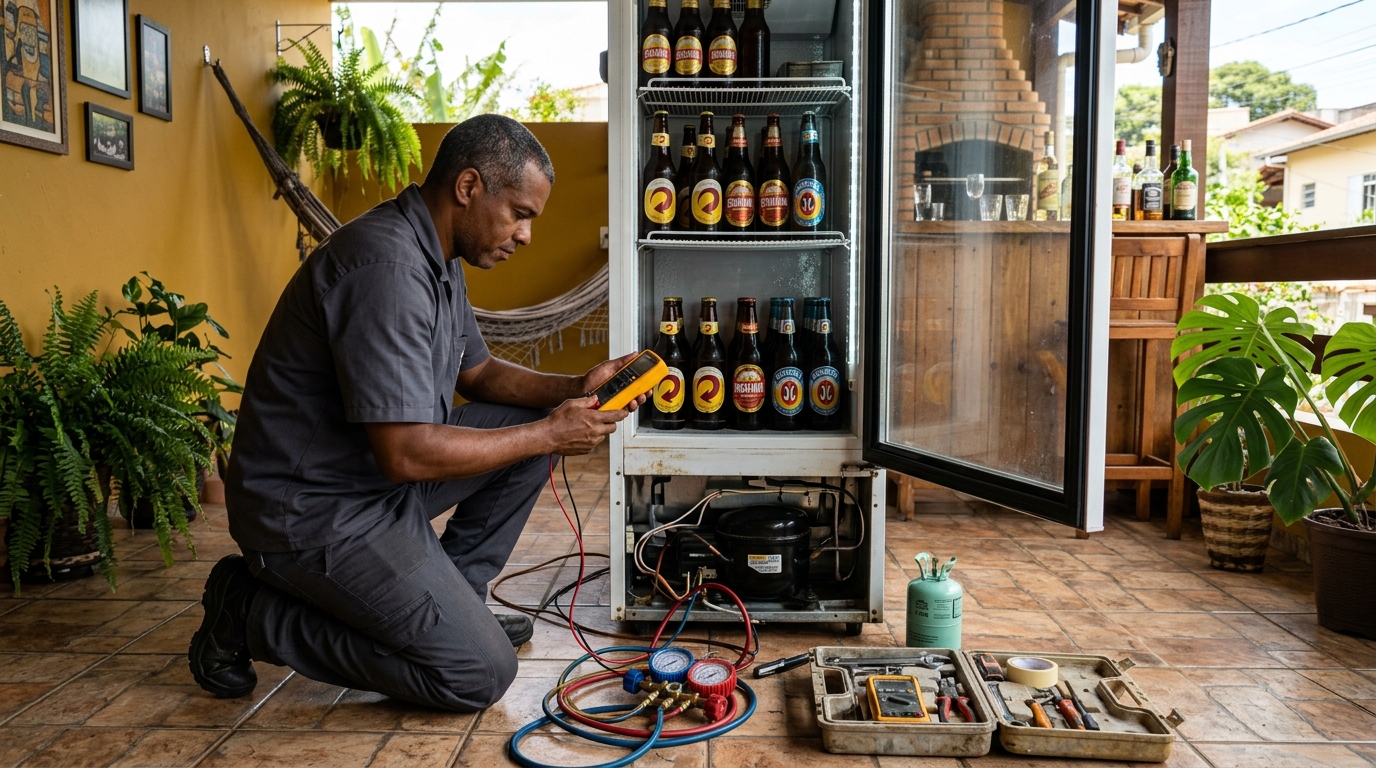 Manutenção da placa eletrônica de cervejeira no Jardim do Sol, Indaiatuba‑SP