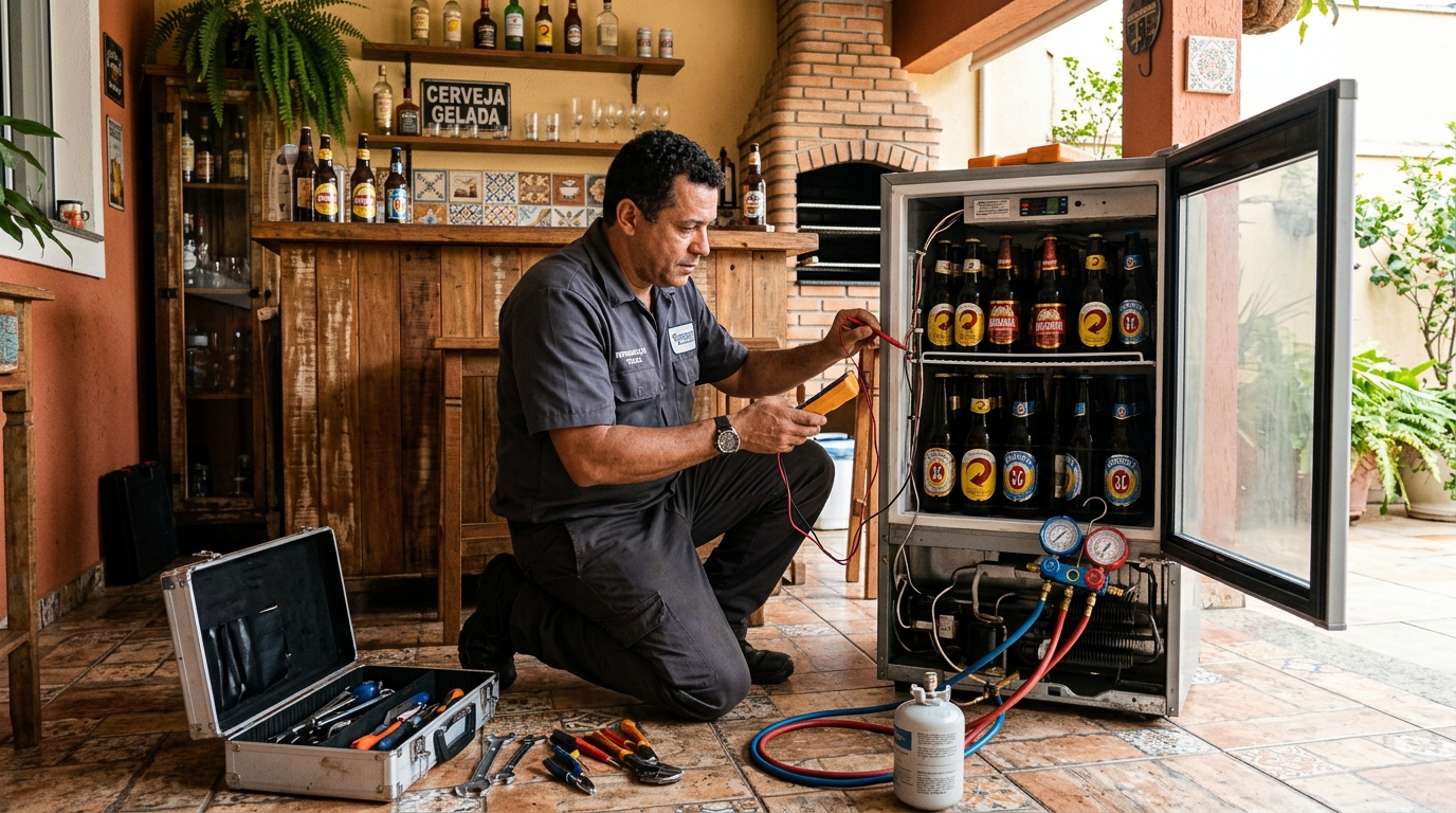 Aplicação de gás refrigerante em cervejeira atendida no Jardim do Sol, Indaiatuba‑SP